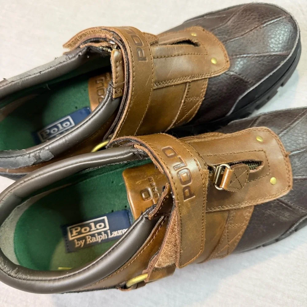 Polo Ralph Lauren Oxfordable III Mens 13D‎ Brown Fair Zip Strap Duck Shoes 0862